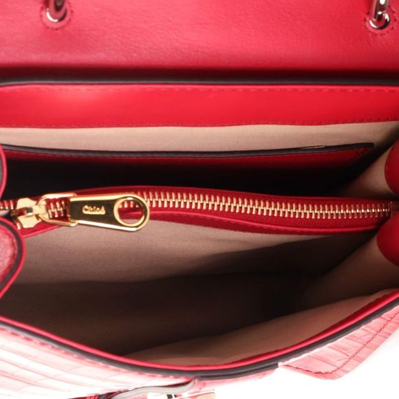 Chloe Aby Day Bag Crocodile Embossed Leather Small Red - Picture 5 of 6